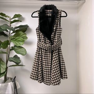 Double Zero Faux Fur Houndstooth Vest Coat Dress M